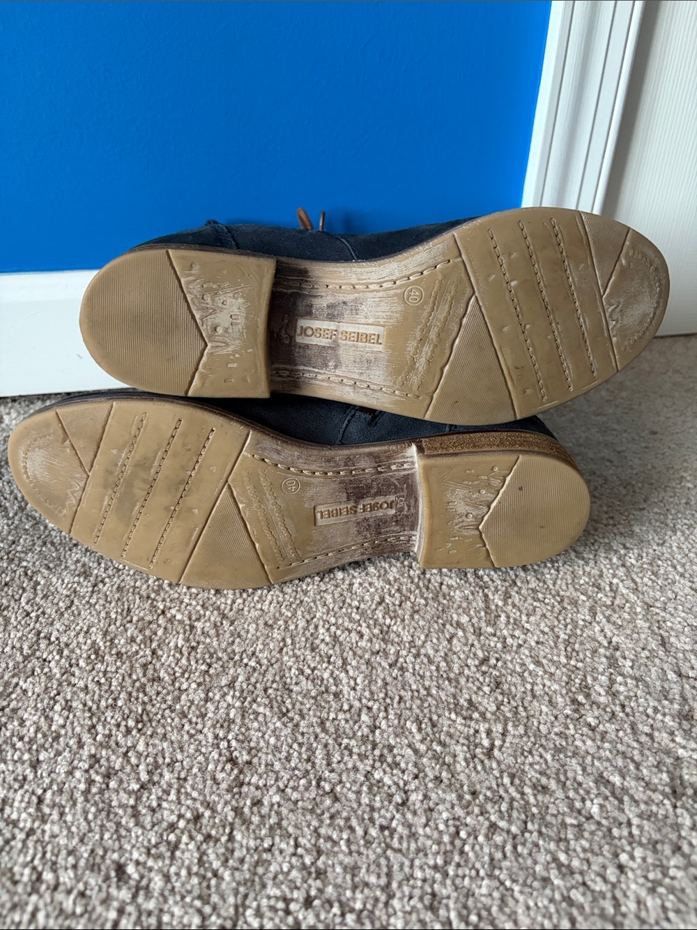 Navy BlueSuede Lace-Up Ankle Boots with Brown Laces - Picture 2 of 4